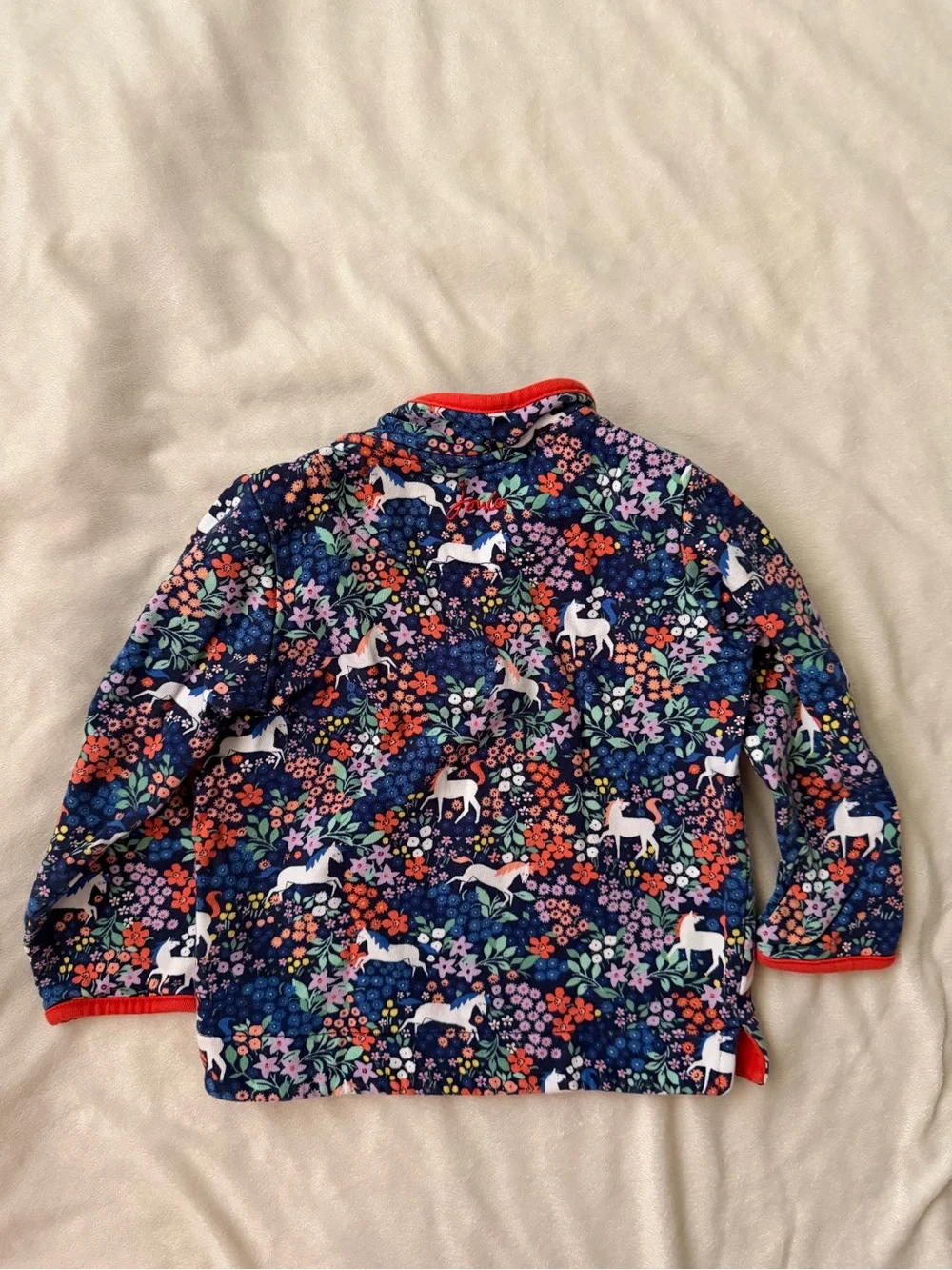 Joules Navy Floral Unicorn Half-Zip with Red Trim